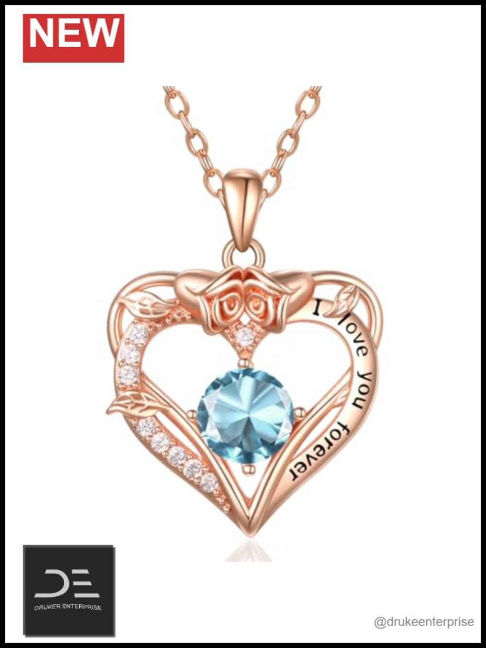 Rose Gold Pendant Necklace Birthstone 20in Lobster Clasp Hypoallergenic